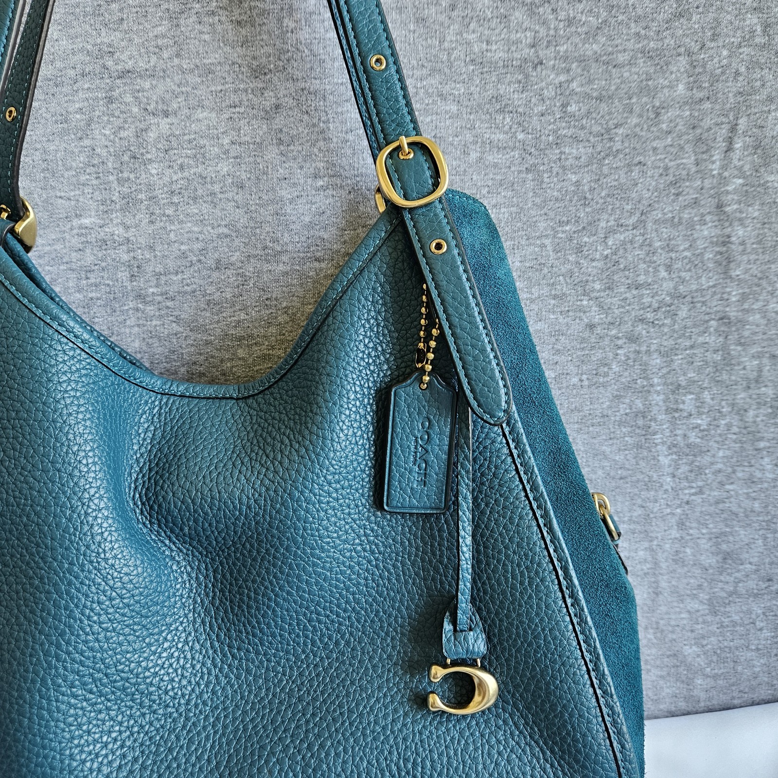 Coach Lori Leather/Suede Shoulder Bag Teal Gold Hardware (C5265) Beautiful Purse image 7