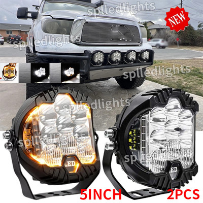 2PCS 5'' inch Round LED Work Lights Bar Amber DRL Pods Fog Lamp Offroad Driving