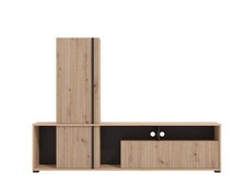 Modern Wide TV Stand Cabinet in Artisan Oak with Black Accents – 195.5 cm