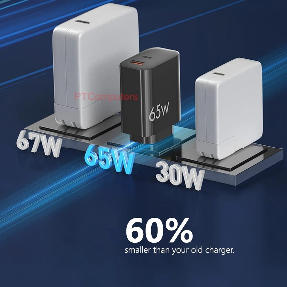 65W USB-C Laptop charger, GaN Compact Charger For Lenovo ThinkPad Acer Dell HP - image 4 of 4