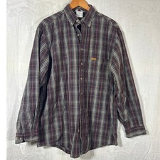 Vintage Carhartt Button Up Large Burgundy Green Plaid USA Union Made Canvas