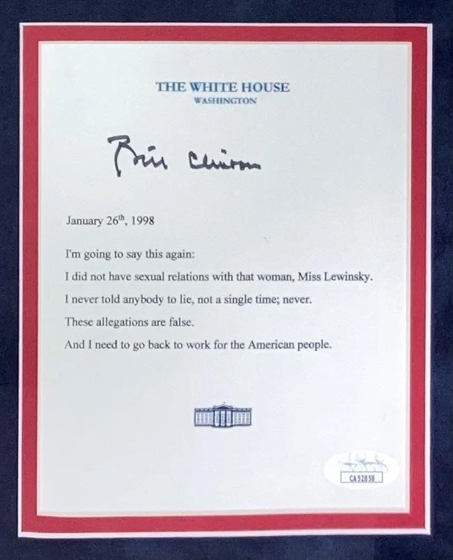 Bill Clinton Signed Framed White House Letter Monica Lewinsky JSA - Image 2 of 3