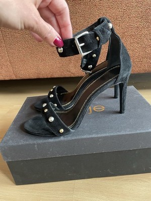 Maje Alba Studded Black Suede Leather Strap Sandals Heels Size EU 37 US 7