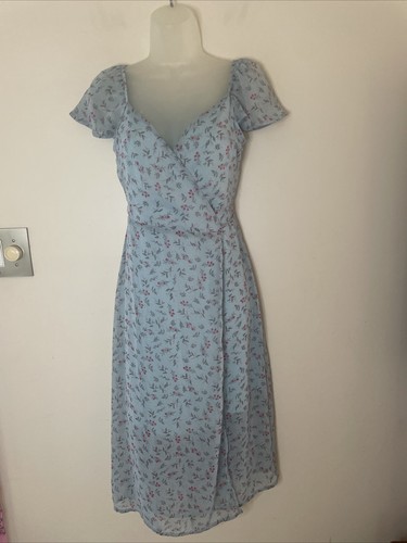 Miami Spring Floral Dress Midi Wrap Dress Short Sleeves XS