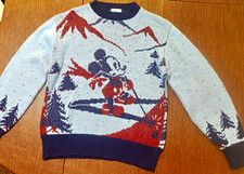 Kennington Mickey Mouse Ski Graphic Knit Crewneck Pullover Sweater Men's L