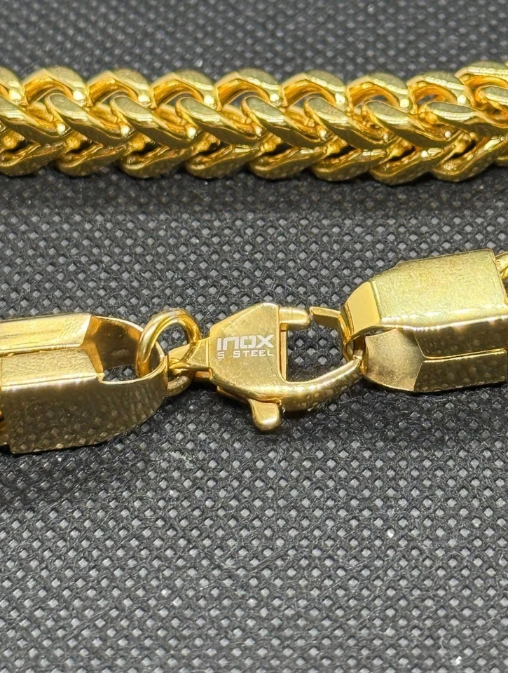 Corrente Franco masculina folheada a ouro 18K sobre aço inoxidável sólido 18”x 6MM de espessura - Imagem 2 de 4