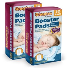 Dimples Booster Pads, Baby Diaper Doubler with 30 Count Pack of 2 , White