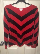 Liz Claiborne Red Black Chevron Knit Pullover Sweater XL Cotton Polyester
