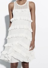 Zara Flowing Ruffles Detail Knit Dress White Size M