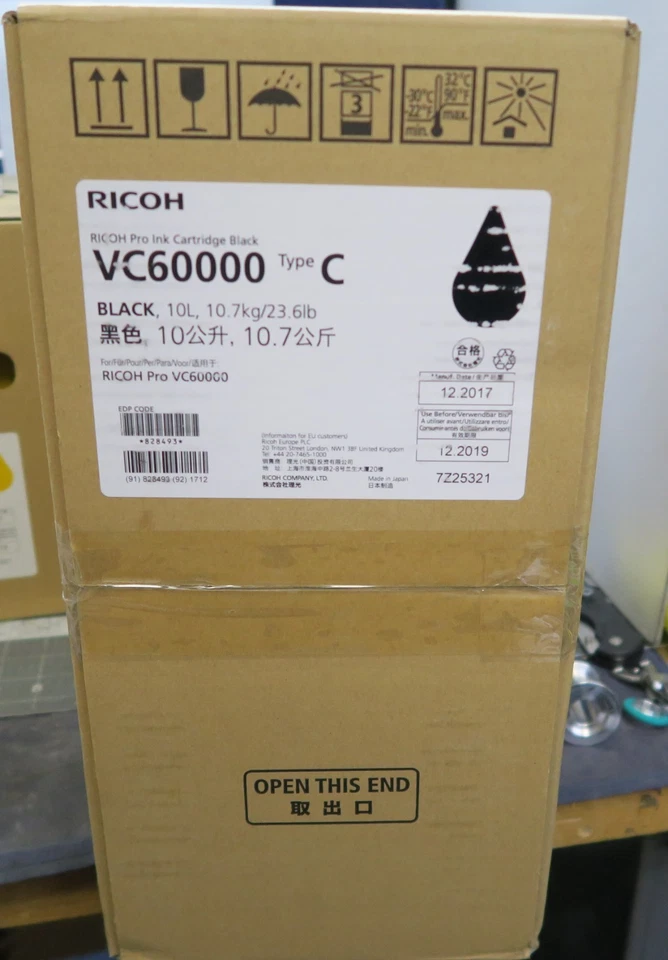 Black Pro Ink Cartridge 10L RICOH VC60000 Type C Fresh Stock December 2019 - Image 2 of 4