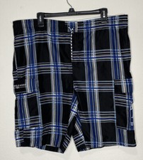 US POLO ASSN Sz Mens Black Plaid Drawstring Lined Cargo Swim Trunks