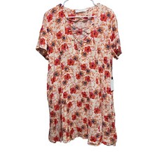 ASTR The Label Hibiscus Floral Lace-Up Mini Babydoll Dress Womens Size Large