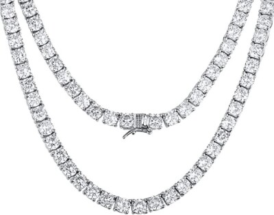 Tennis Necklace 18K White Gold Plated 5mm Round Cubic Zirconia 16''