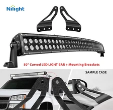 Curved 50" 288W LED Light Bar + Mount Brackets For Chevy Silverado & GMC 2007-14