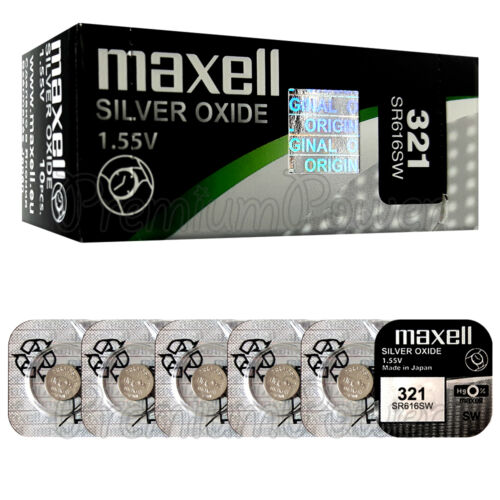 5 x Maxell 321 piles oxyde d'argent 1,55 V SR616SW SR616 montres 0 % mercure - Photo 1/1