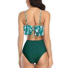New Style Swimsuit Double Layer Lotus Leaf Tropical Rain Forest High Waist Split