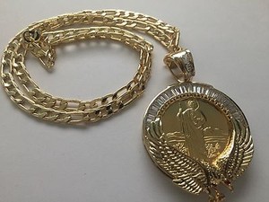 Authentic St Jude and Our Lady of Guadalupe Gold Plated Pendant and Necklace Eagle Shinny
