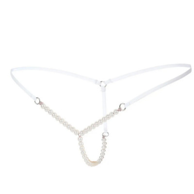 Frecher sexy String Geschirr elastisch weiß sexy weiße Perlen Y frech