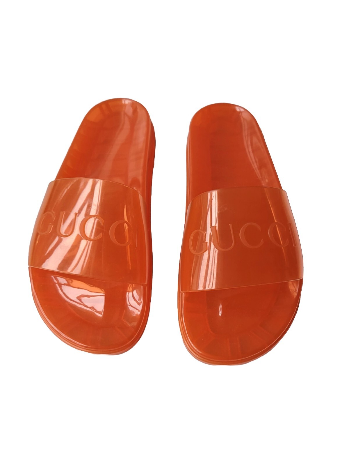 GUCCI GG Logo Transparent Orange Rubber Slides US 9.5 $450-image