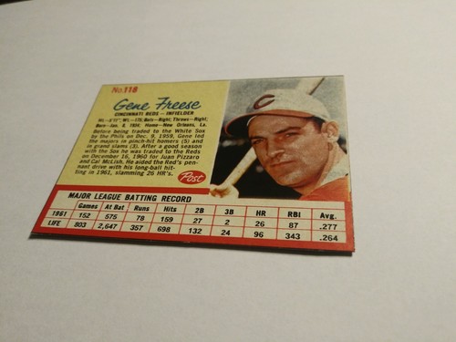 Tarjeta de béisbol Gene Freese 1962 #118 post cereal ex/mt - Imagen 4 de 7