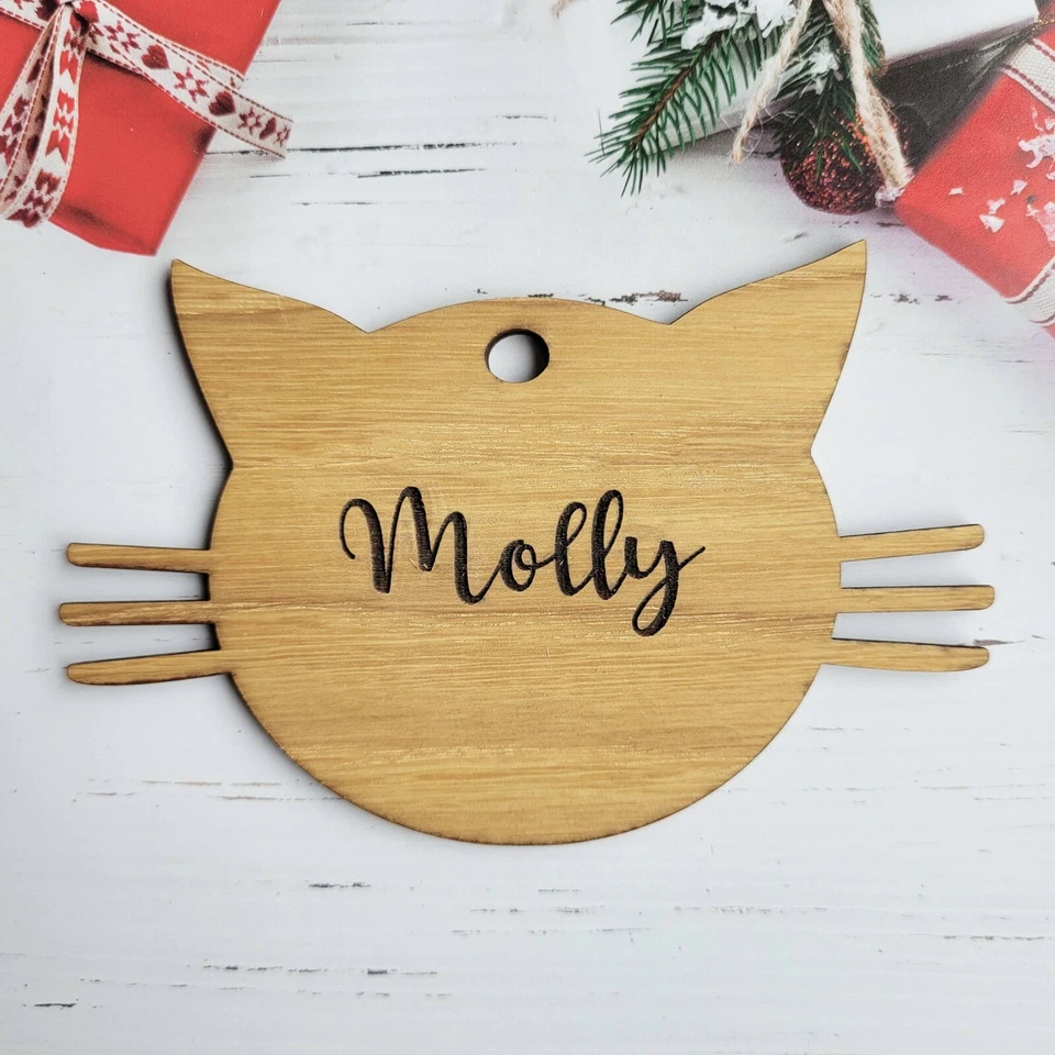 FANCY CRAFT UK Personalised Christmas Bauble Gift Present 2025 Decoration Wood CAT BONE #A10