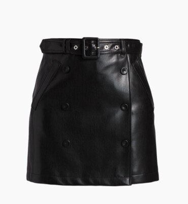 Cinq à Sept Quin Belted Wrap Front Faux Leather Skirt