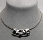 Sterling Silver 16" Mother of Pearl Flower & Onyx Slide Pendant Necklace 17.7g