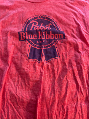 Pabst Blue Ribbon iconic logo t shirt XL beer hipster blue on red PBR
