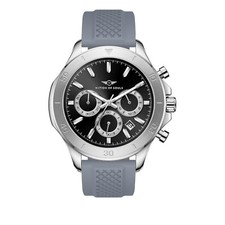 Mens Chronograph Silver Black Stainless Steel Grey Rubber Strap RRP £269