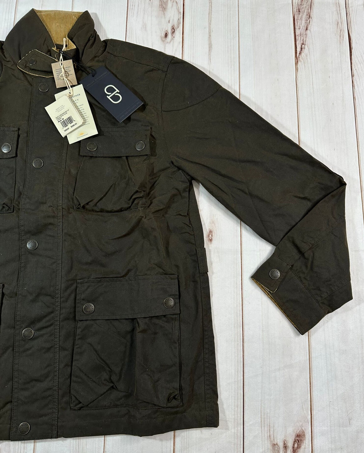 NWT FAHERTY MENS JACKET M AZTEC BLANKET LINED WAXED 4PKT JKT COE CONTRY OLIVE