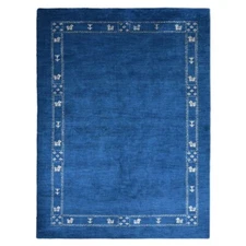 Eco-Friendly Hand Knotted Loom Silk Mix Area Rug Contemporary Blue BBLSM216