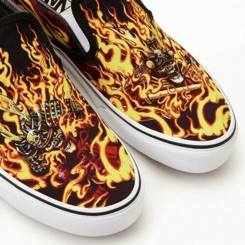 DS YOUTH VANS CLASSIC SLIP-ON SAMURAI RISING BLACK FLAMES SIZE 5.5 FREE SHIP