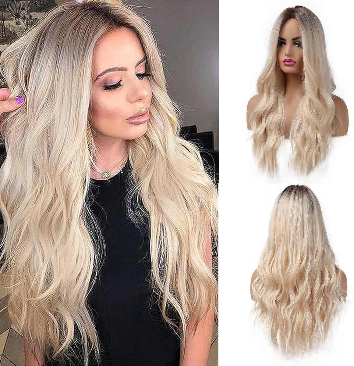 Esmee 26 Inches Long Blonde Wigs for Women Natural Synthetic Hair Ombre Blonde