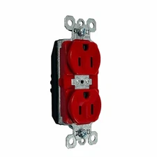 Qty 4 Pass & Seymour PTTR5262 Red Plug Tail, Tamper Res. 15A Duplex Receptacles