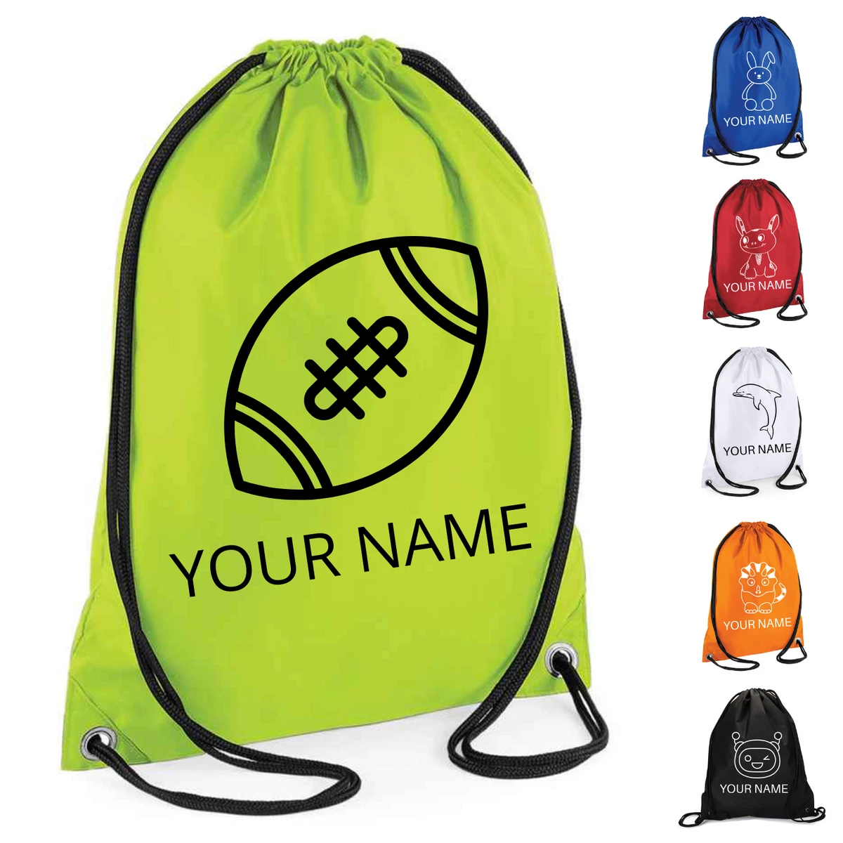 Personalised Drawstring Bag Name Design Sport Kit School Girls Boys Gym  Swimming