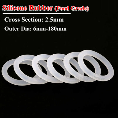 Lebensmittelecht O Ring Weiß Silikon 2.5 mm Stärke OD 6-180mm Dichtungen O-Ringe