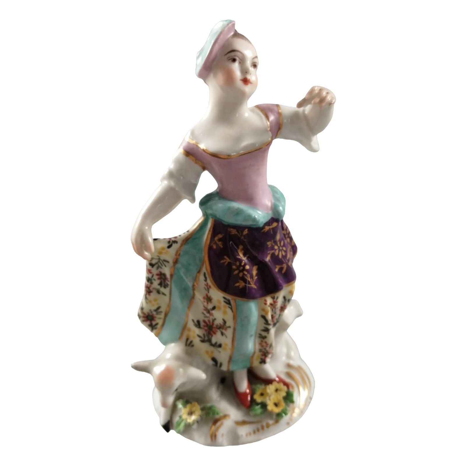 Antique porcelain figurine, Chelsea or Chelsea style, gold anchor mark