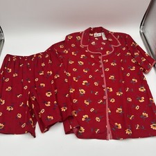 Vintage Kathie Lee Short Set Red Floral Womens Size 12 Large - Stripe Buttons