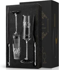 Wedding Cake Knife and Server Set, Mr and Champagne Flutes with Wedding Cake