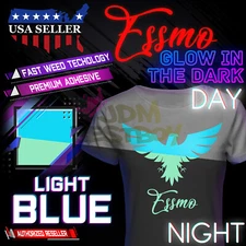 Light Blue Glow in the Dark Heat Transfer Vinyl HTV T-Shirt 10" Iron Press GD07