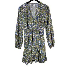 Abound Nordstrom Womens (S) Faux Wrap Empire Waist Dress Blue Green Floral Mini