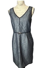 Ann Taylor Grey Black Sleeveless  V Neck Minimalist Sheath Dress Sz 4 MSRP $130