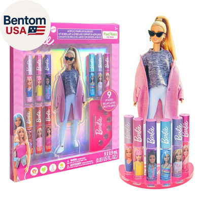 Barbie Lip Gloss with Acrylic Stand for Storage and Display, Plant Based Lip Glo