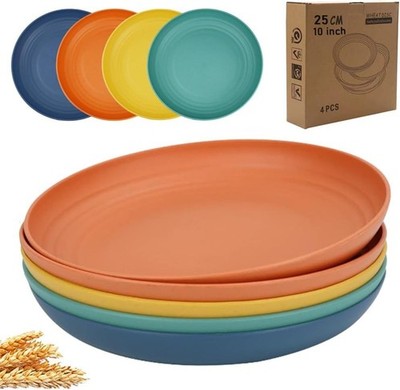 10 Inch Unbreakable Wheat Straw Dinner Plates, Set of 4, BPA Free