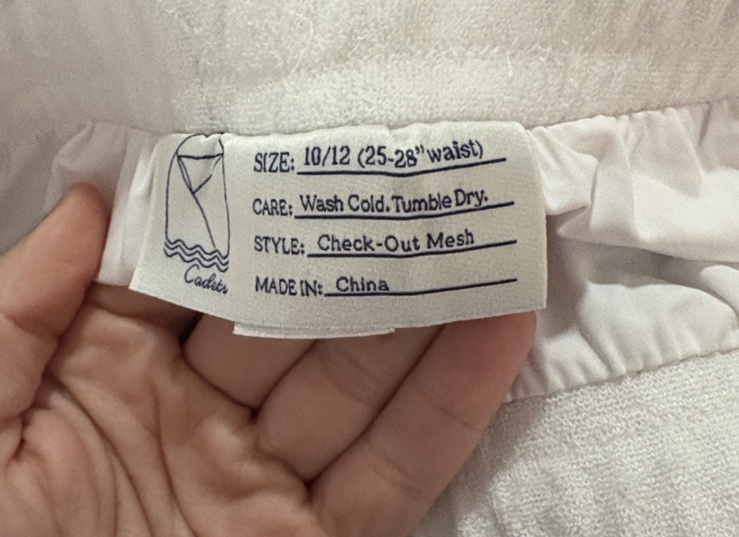 Cadets Check Out Mesh Shorts In White SZ 10/12 (25-28” Waist) NWT