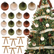 24PCS Velvet Christmas Tree Ornaments, Ball Ornaments Brown