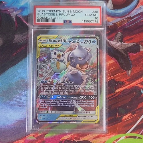 Pokémon Blastoise & Piplup GX 38/236 Sm-Cosmic Eclipse Ultra Rare Holo PSA 10