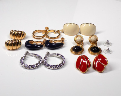 Vintage Napier Earrings Lot Clip Pierced Screw Back Enamel Hoops Red Blue Black