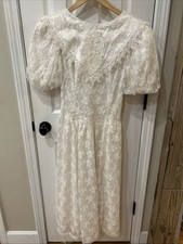Vintage 80s-90s Jessica McClintock Gunne Sax Ivory Tea Dress Size 9