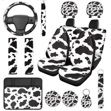 14 Pcs Cow Print Car Seat Cover Set Auto Steering Wheel Cover Armrest Cushion... 14 Pcs Cow Print Car Seat Cover Set Auto Steering Wheel Cover Armrest Cushion...